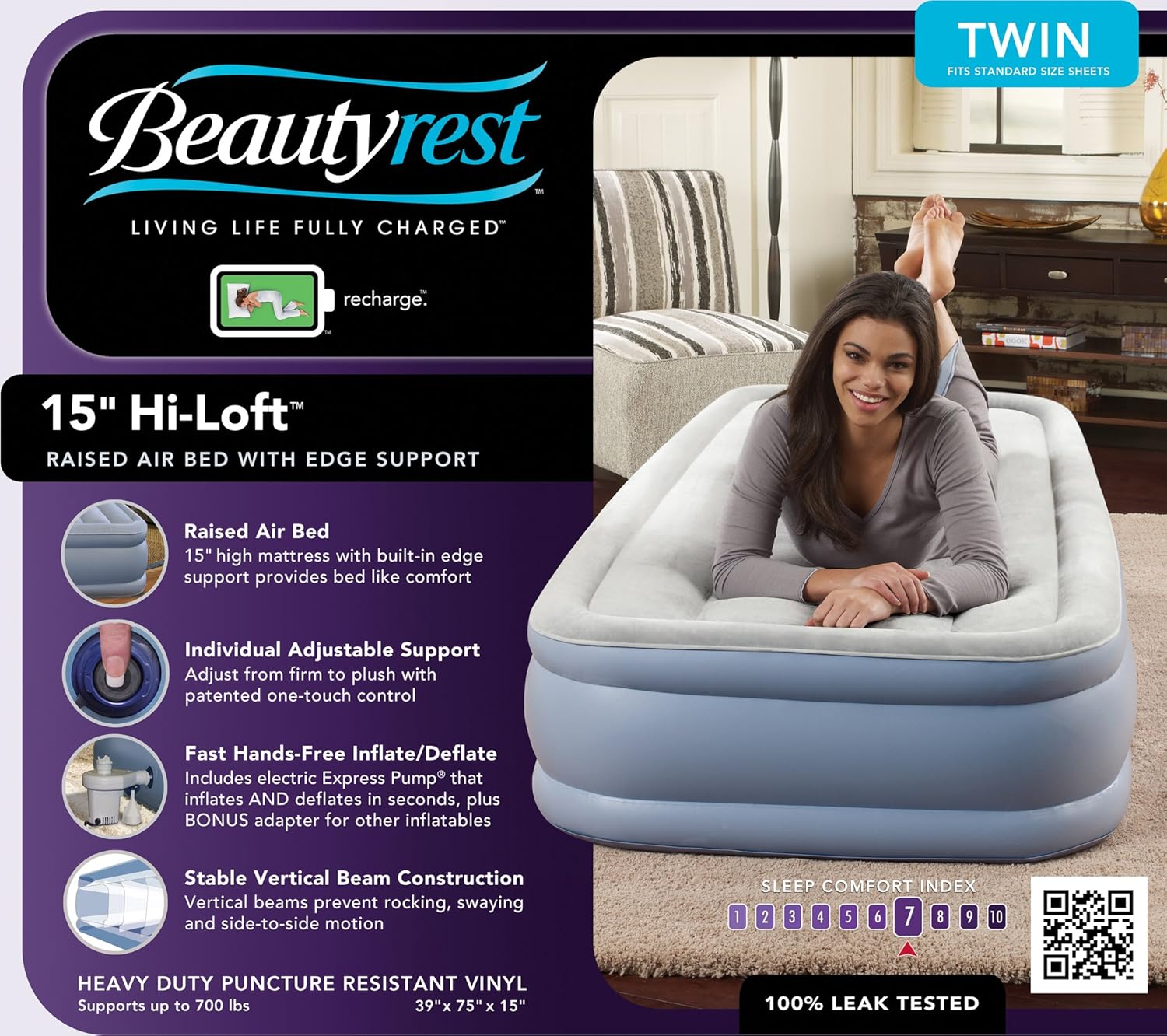 Beautyrest 17 Inch Twin Air Mattress with Pump and Edge Support