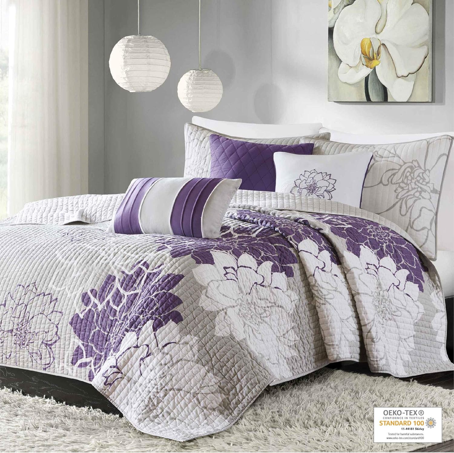 Madison Park Lola 100 Cotton Quilt Set - Purple 6 Piece