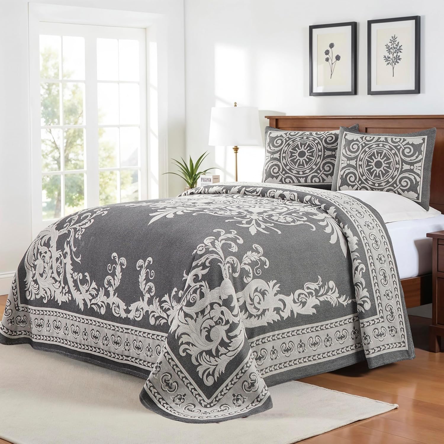 Superior Cotton Blend 3-Piece Bedspread Set King Charcoal