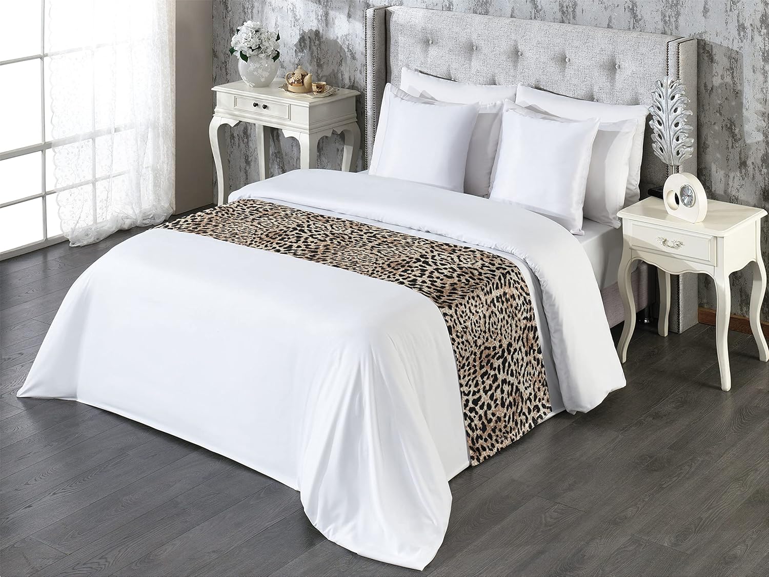 Ambesonne Leopard Print Bed Runner - King Size Dark Brown Beige