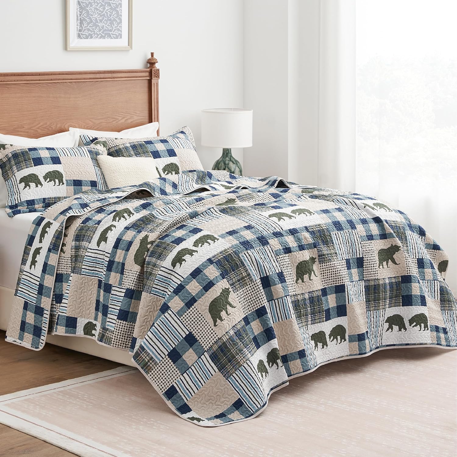 PPOLCA Christmas Cabin Quilt Set 3-Piece Reversible King Size