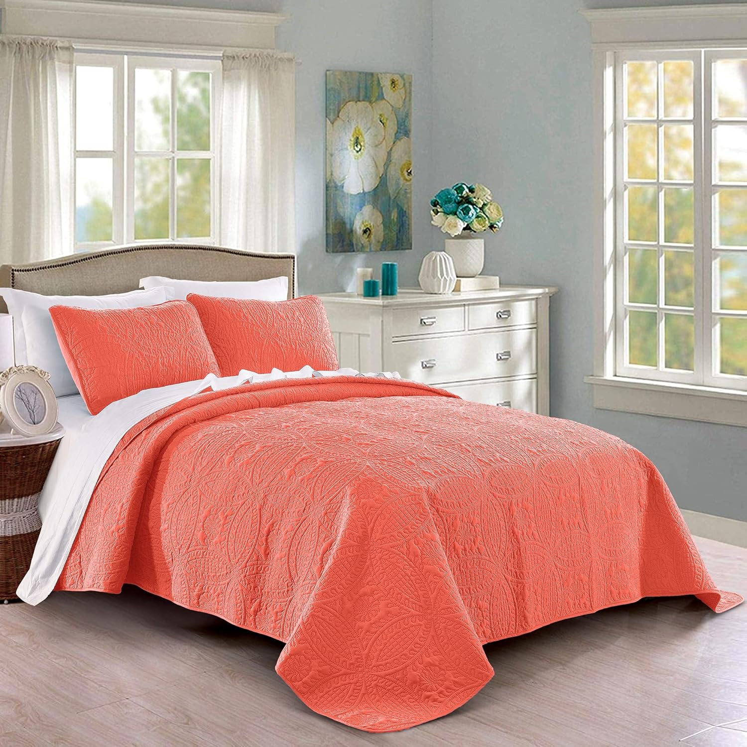 Pure Bedding Reversible Quilt Set King Size with Geometric Pattern