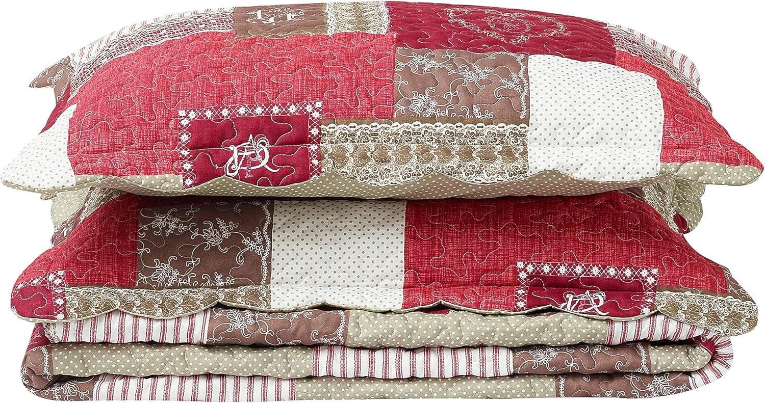 Brilliant Sunshine Burgundy Heart Love Quilt Set