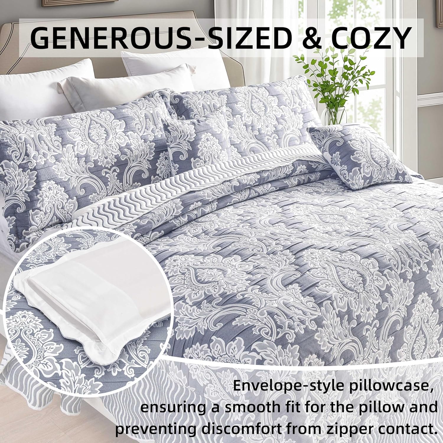 Chiinvent Oversized King Bedspread Set Navy Blue 128x120