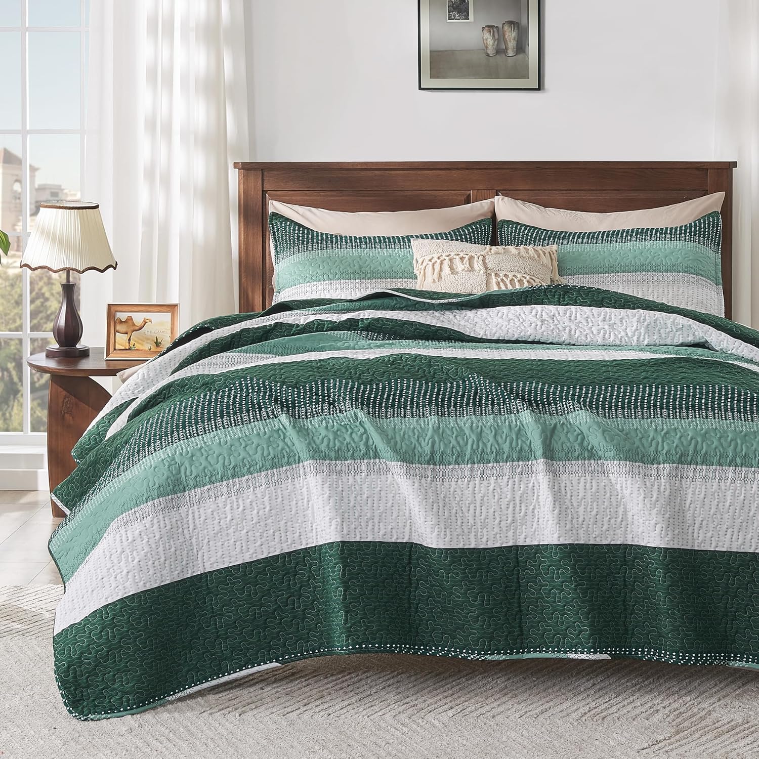 Andency Emerald Green Quilt Set 3-Piece Queen Size