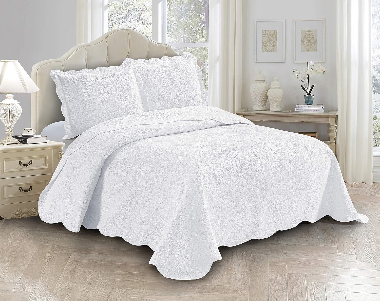 Fancy Linen Embossed Coverlet Bedspread Set 3pc