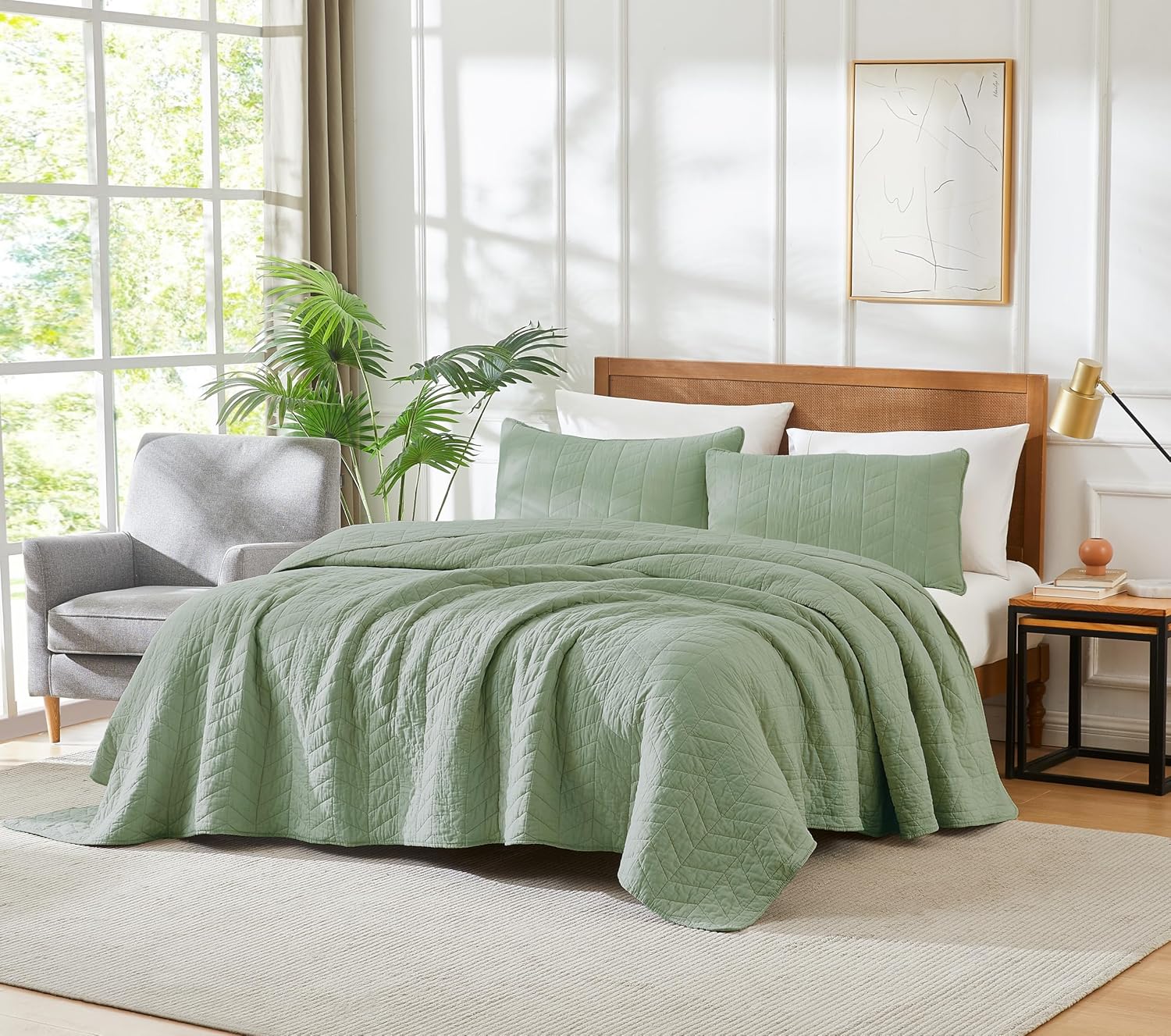palassio Sage Green Cotton Quilt California Cal King Set