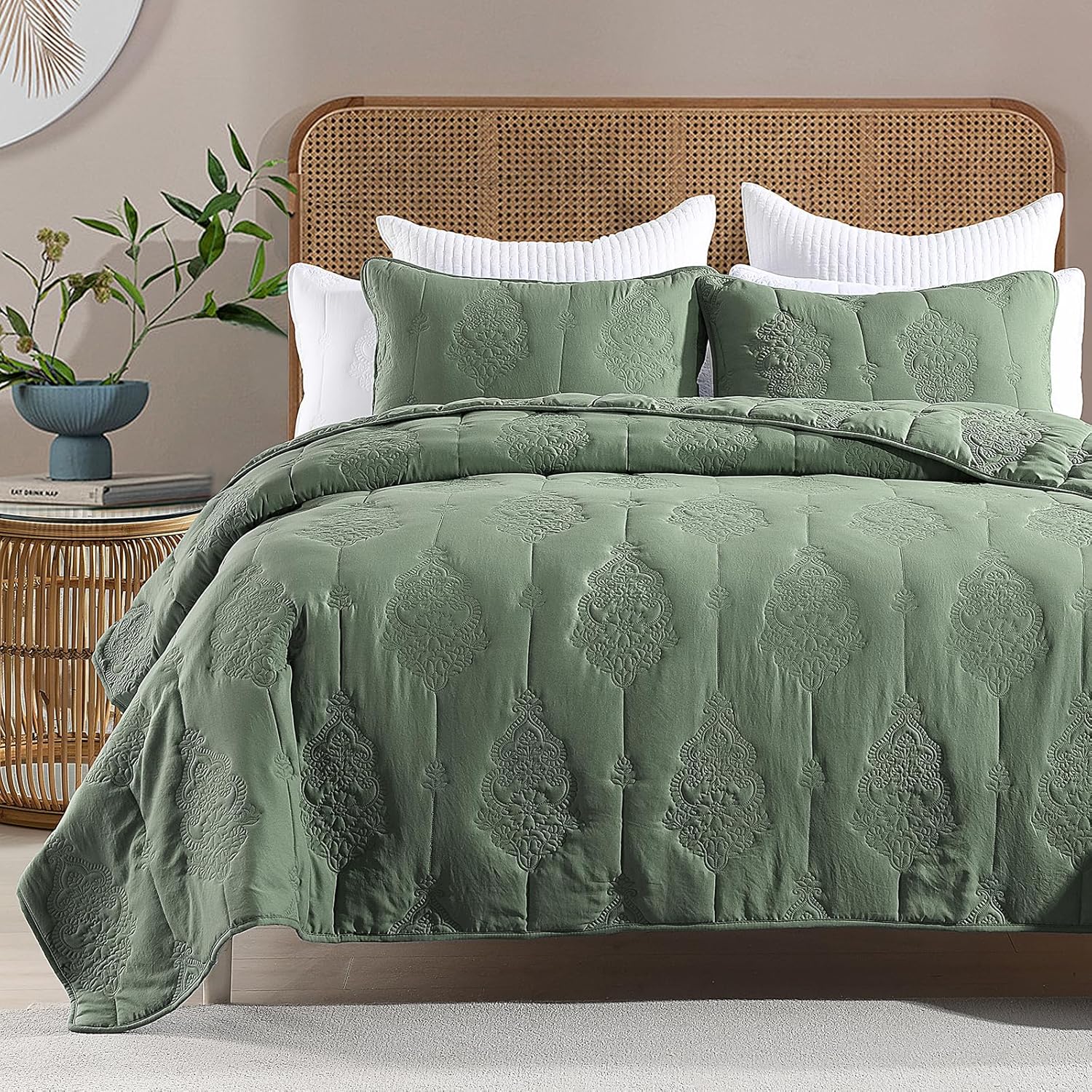 HORIMOTE HOME Queen Size Quilt Set Dark Green 1