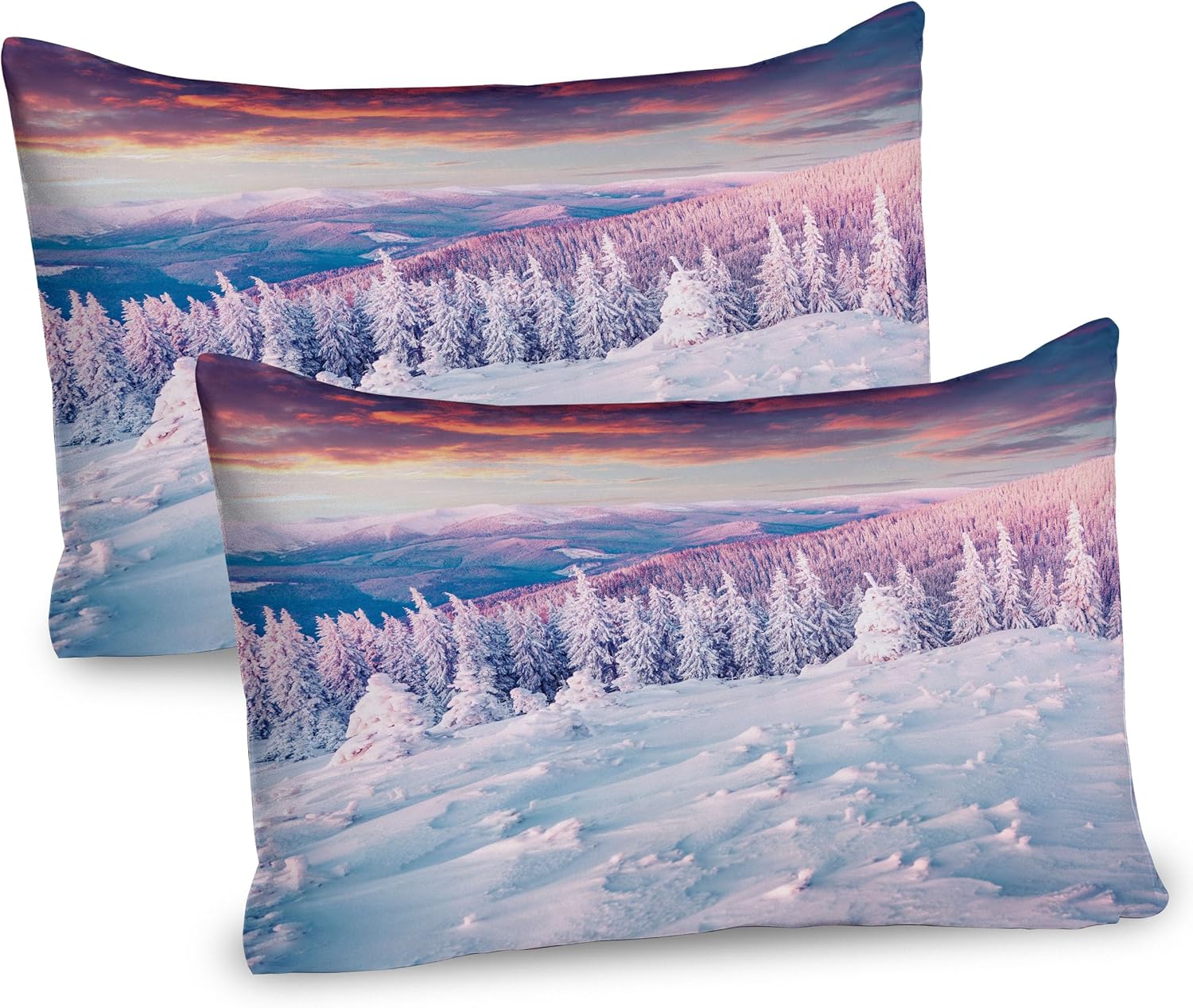Ambesonne Winter Pillow Sham Set of 2 White Pink