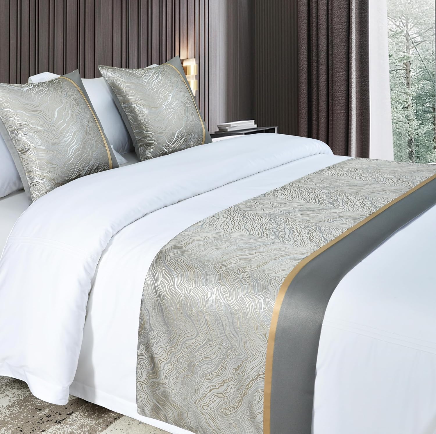Luxury Hotel Grade Light Gray Bed Runner 180X50cm for 12m Bed