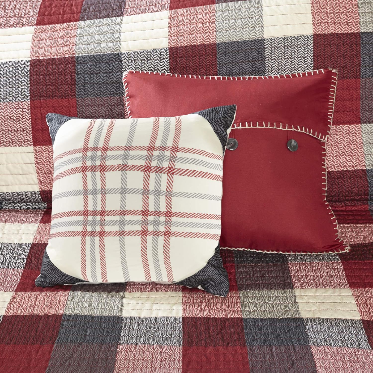 Madison Park Reversible Quilt with Shams and Pillows - Red 6 Piece Set
