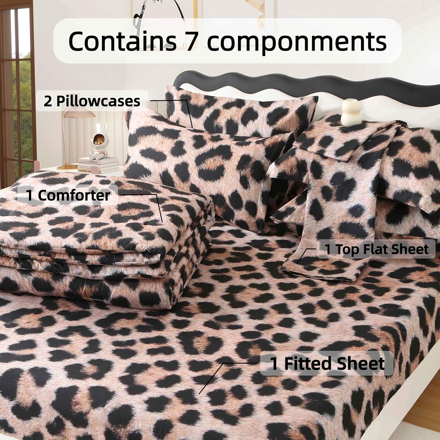 SDY 7PCS Leopard Comforter Set Queen