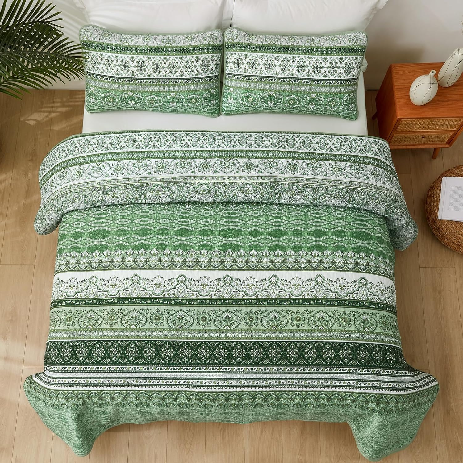 WONGS BEDDING Boho King Quilt Set 103x90 3 Pieces