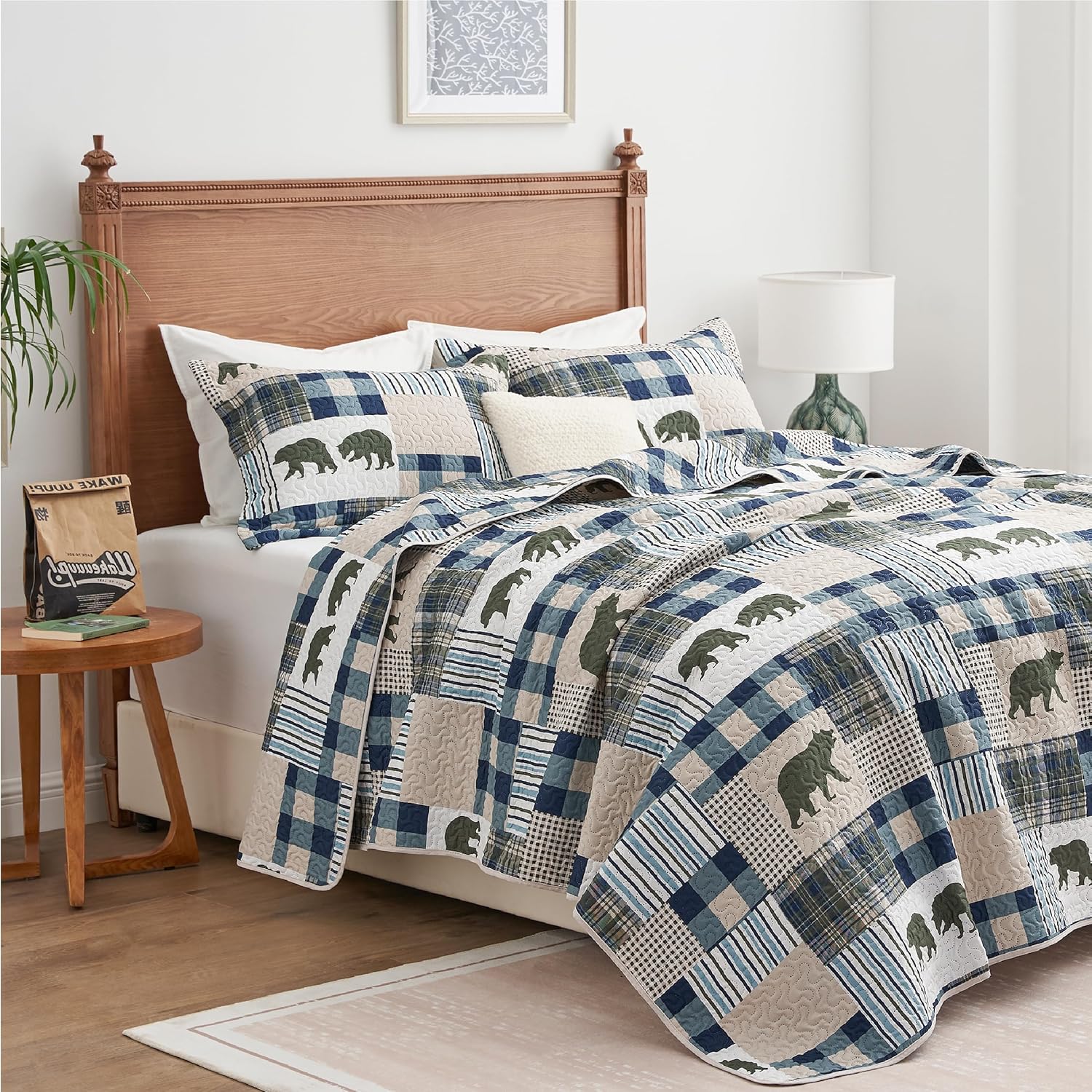 PPOLCA Christmas Cabin Quilt Set 3-Piece Reversible King Size