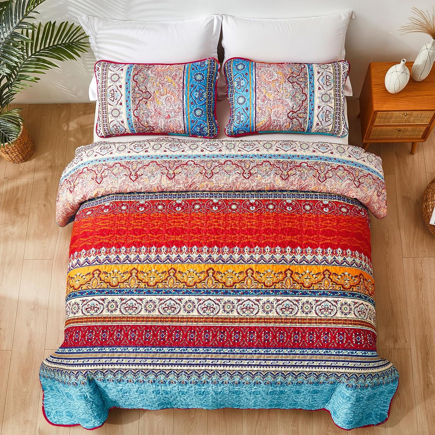 WONGS BEDDING Boho Christmas Quilt Set Queen Size