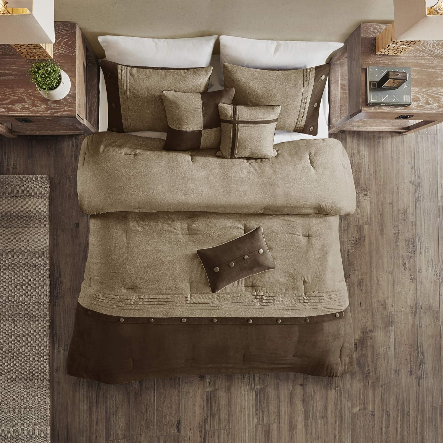 Madison Park Boone Cozy Comforter Set Faux Suede Rustic Brown 7 Piece