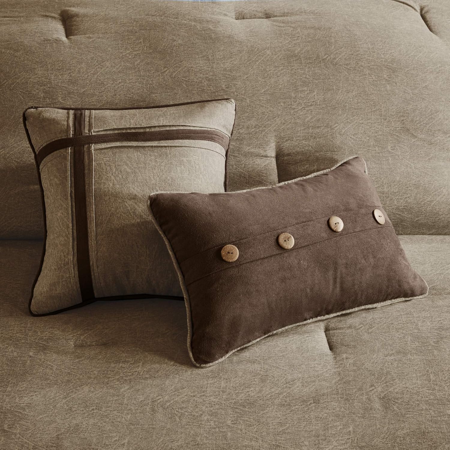 Madison Park Boone Cozy Comforter Set Faux Suede Rustic Brown 7 Piece