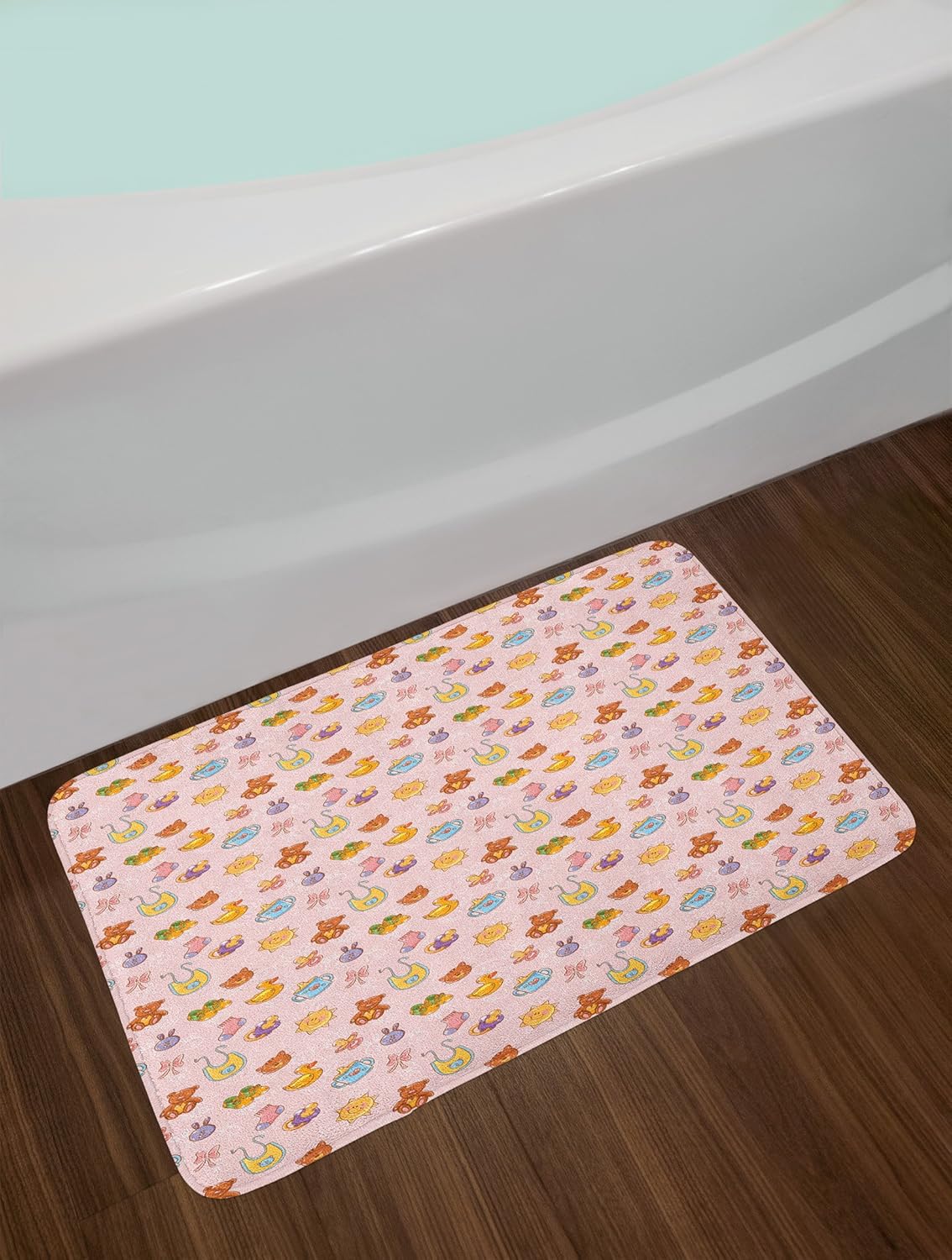 Ambesonne Cartoon Bath Mat Plush Non-Slip with Teddy Bears and Ducks