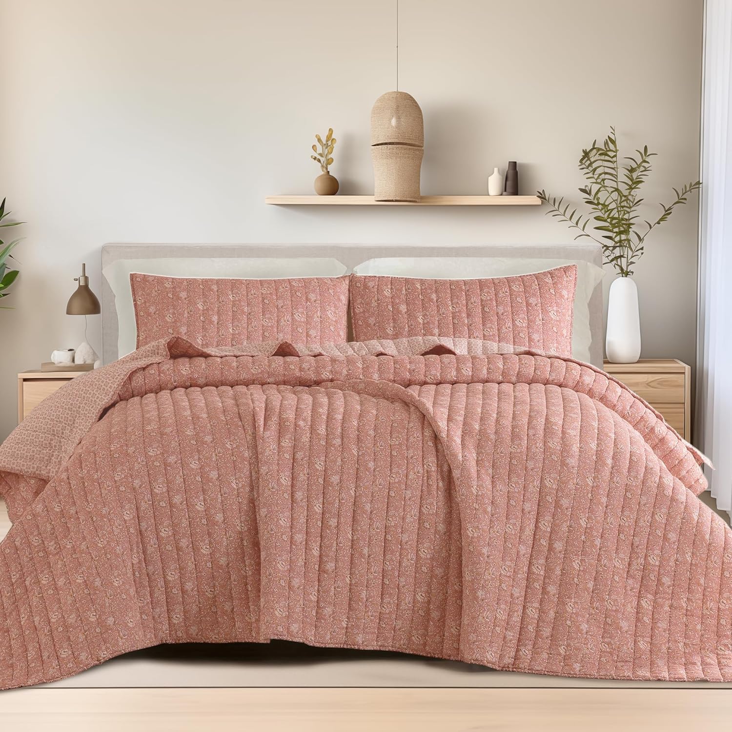 Wonderful Reversible Cotton Gauze Quilt Set Queen Size