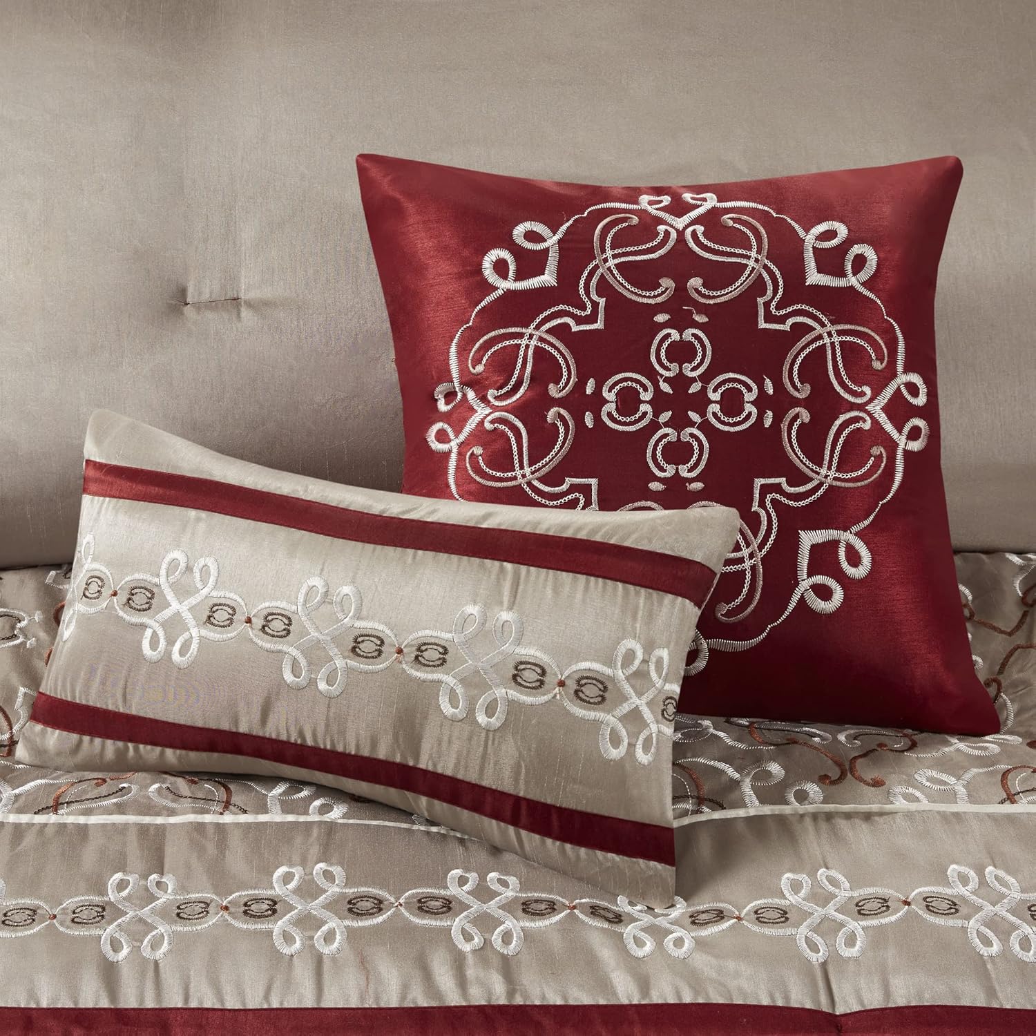 Madison Park Essentials Jelena Faux Silk Comforter Set 24 Piece Queen Red
