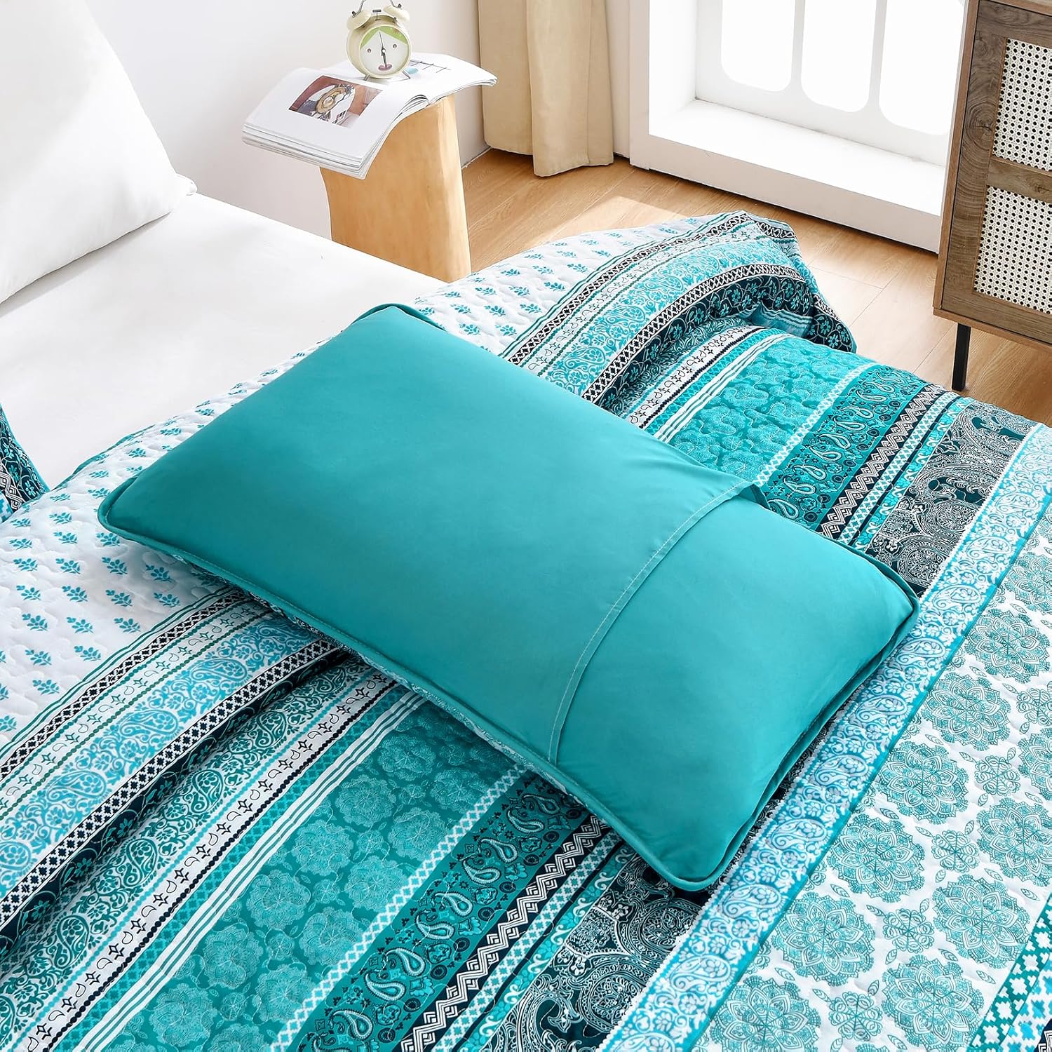 WONGS BEDDING Teal Boho Quilt Set Queen 3 Piece