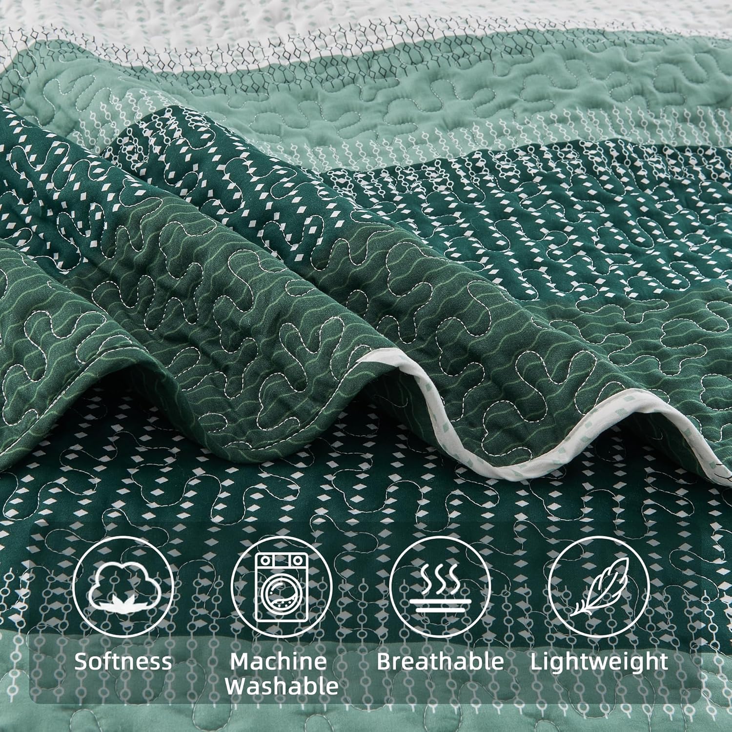 Andency Emerald Green Quilt Set 3-Piece Queen Size