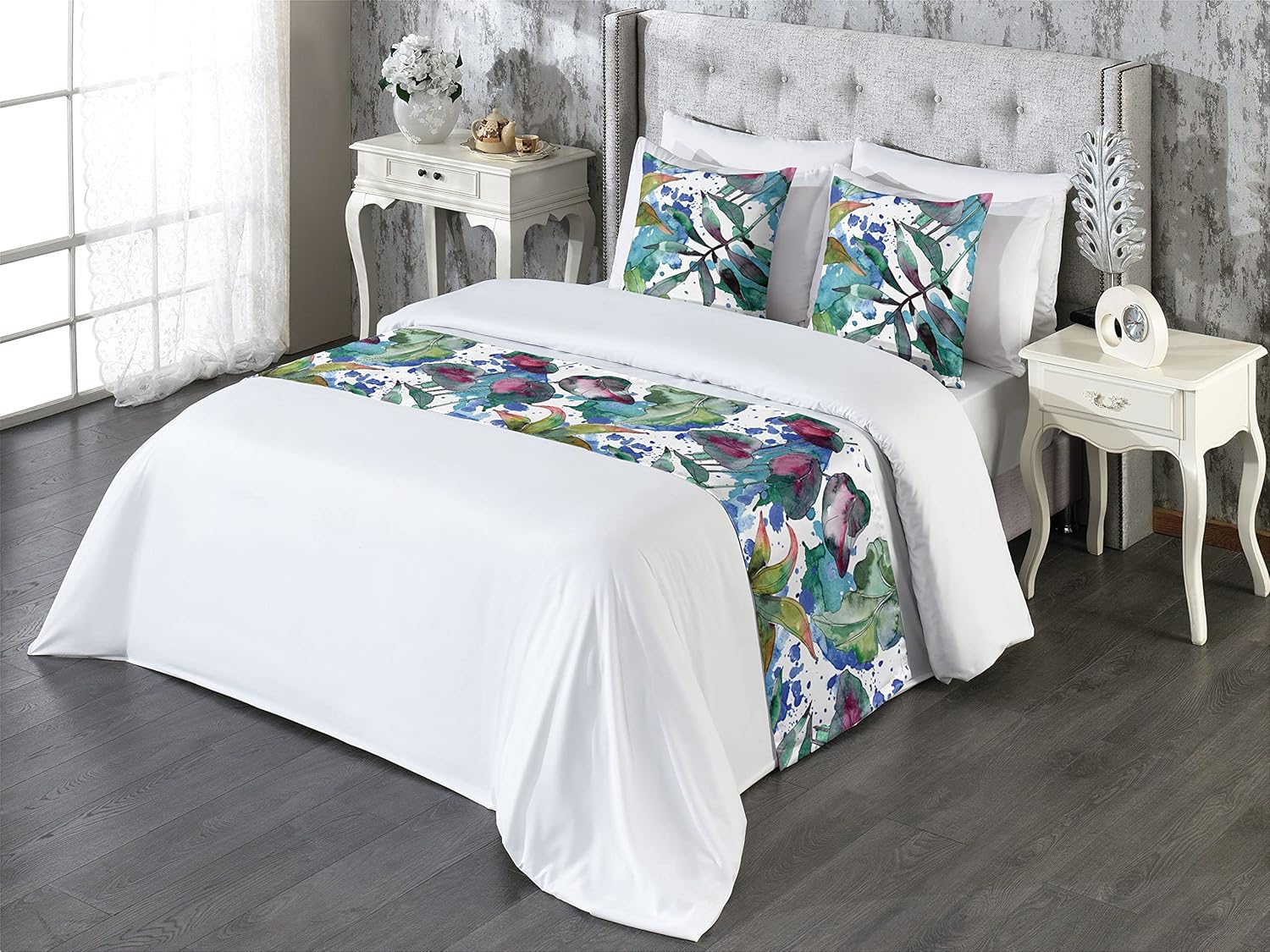 Ambesonne Botanical Bed Runner Set Leaf Print 100 Polyester King Size