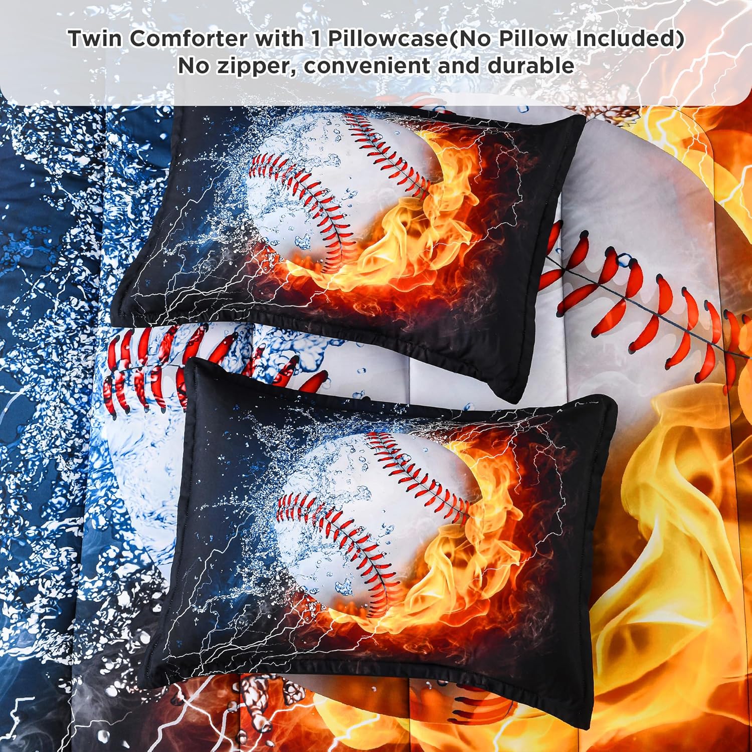 Andency 3D Baseball Comforter Twin Set 2Pcs