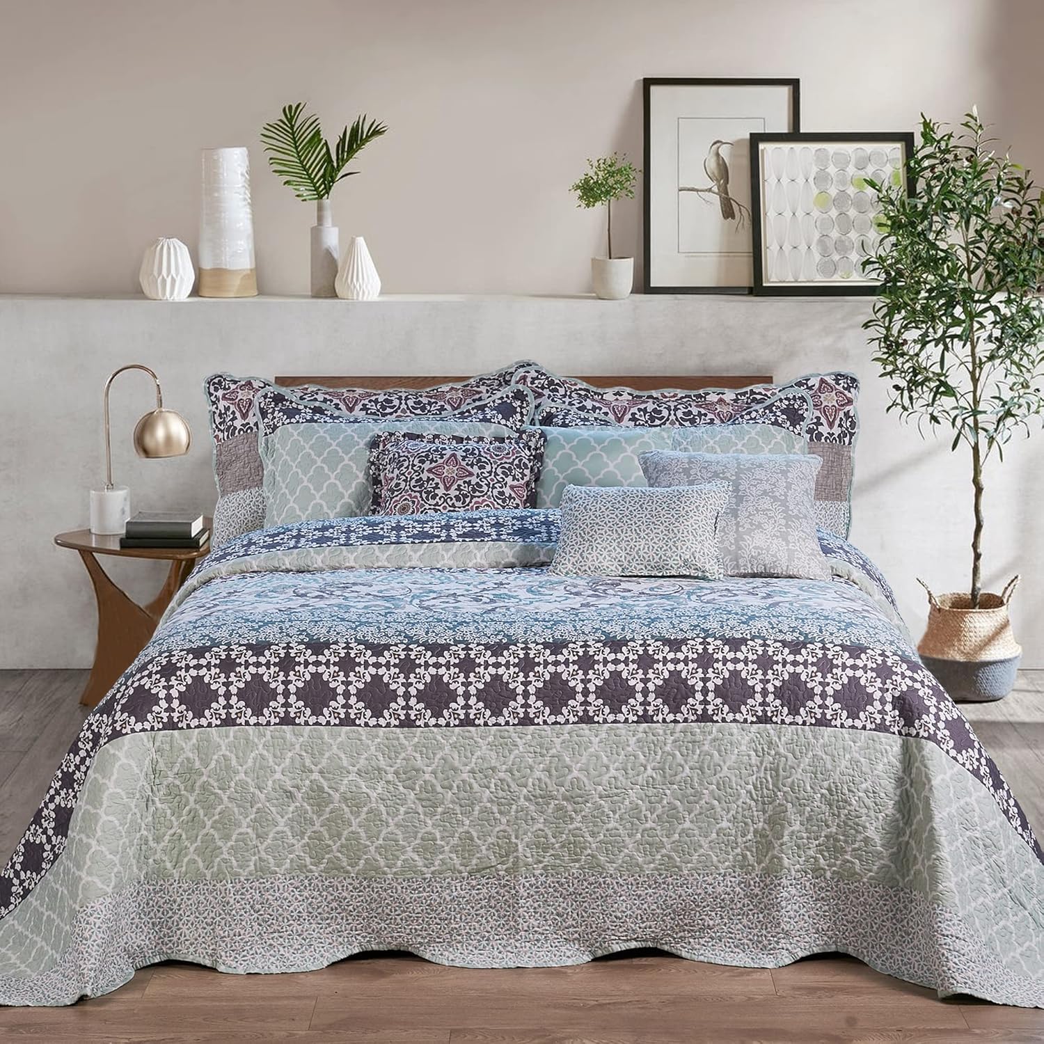 Home Soft Things 9 Piece Striped Bedspread Set