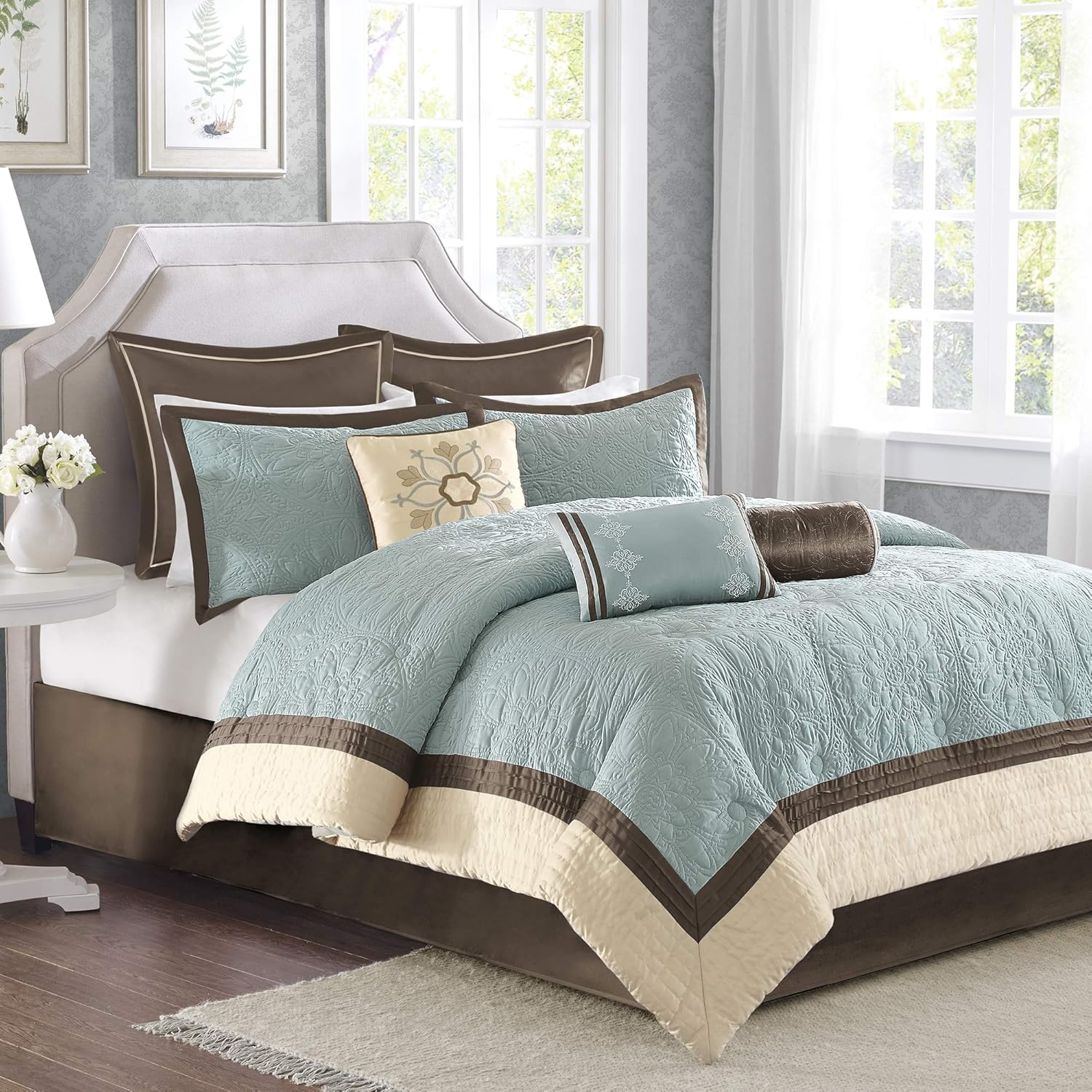 Madison Park Cozy Comforter Set Blue Queen 9 Piece