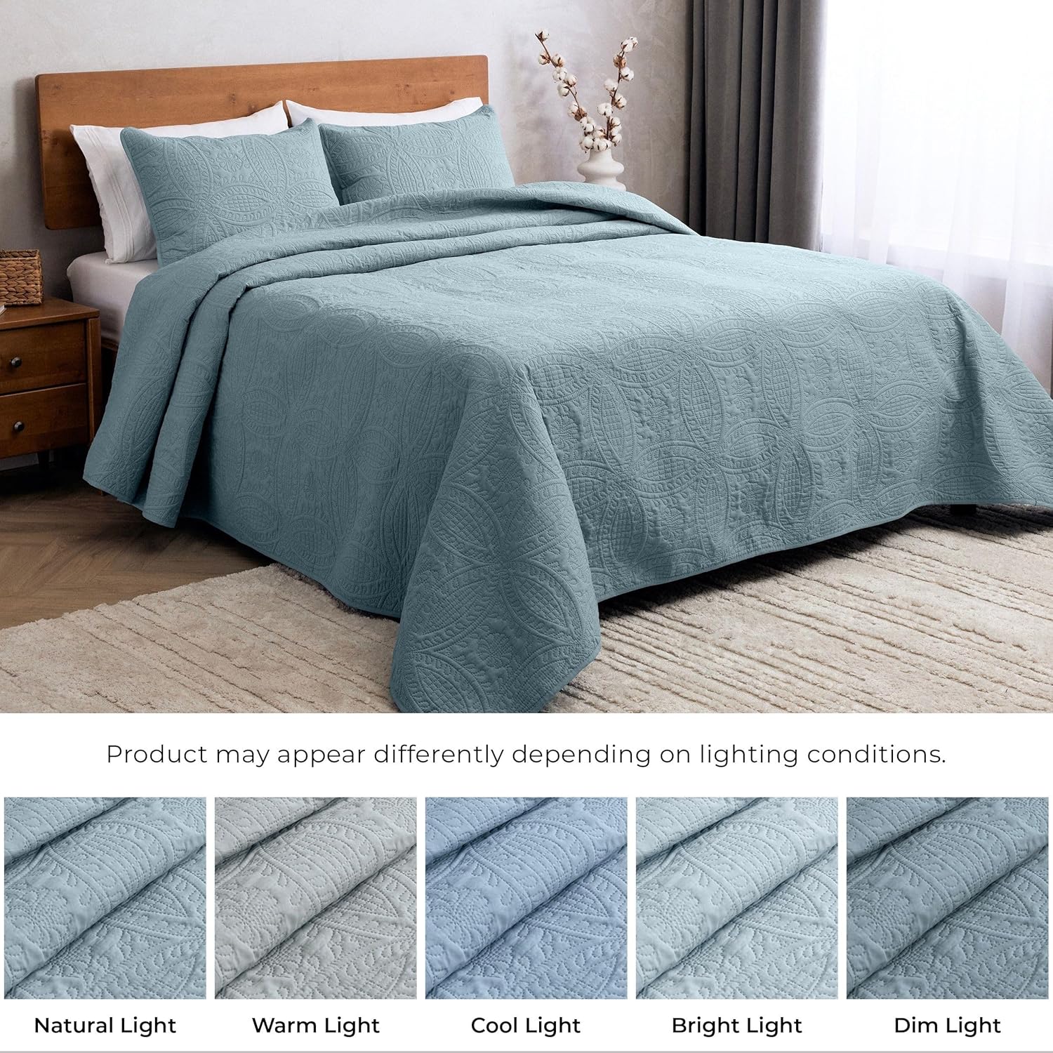 Mellanni King Bedspread Coverlet Set - Spa Blue 1