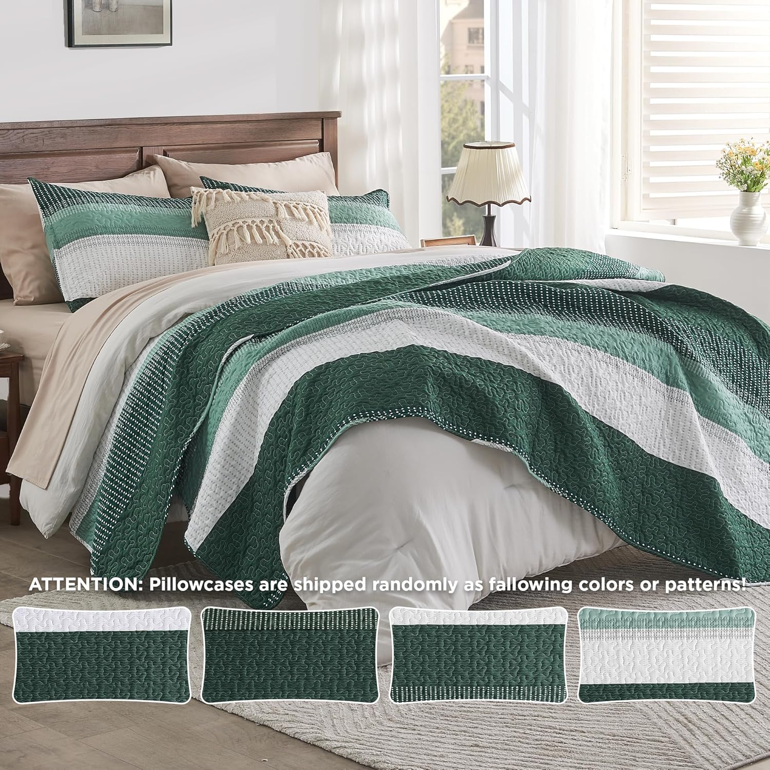 Andency Emerald Green Quilt Set 3-Piece Queen Size