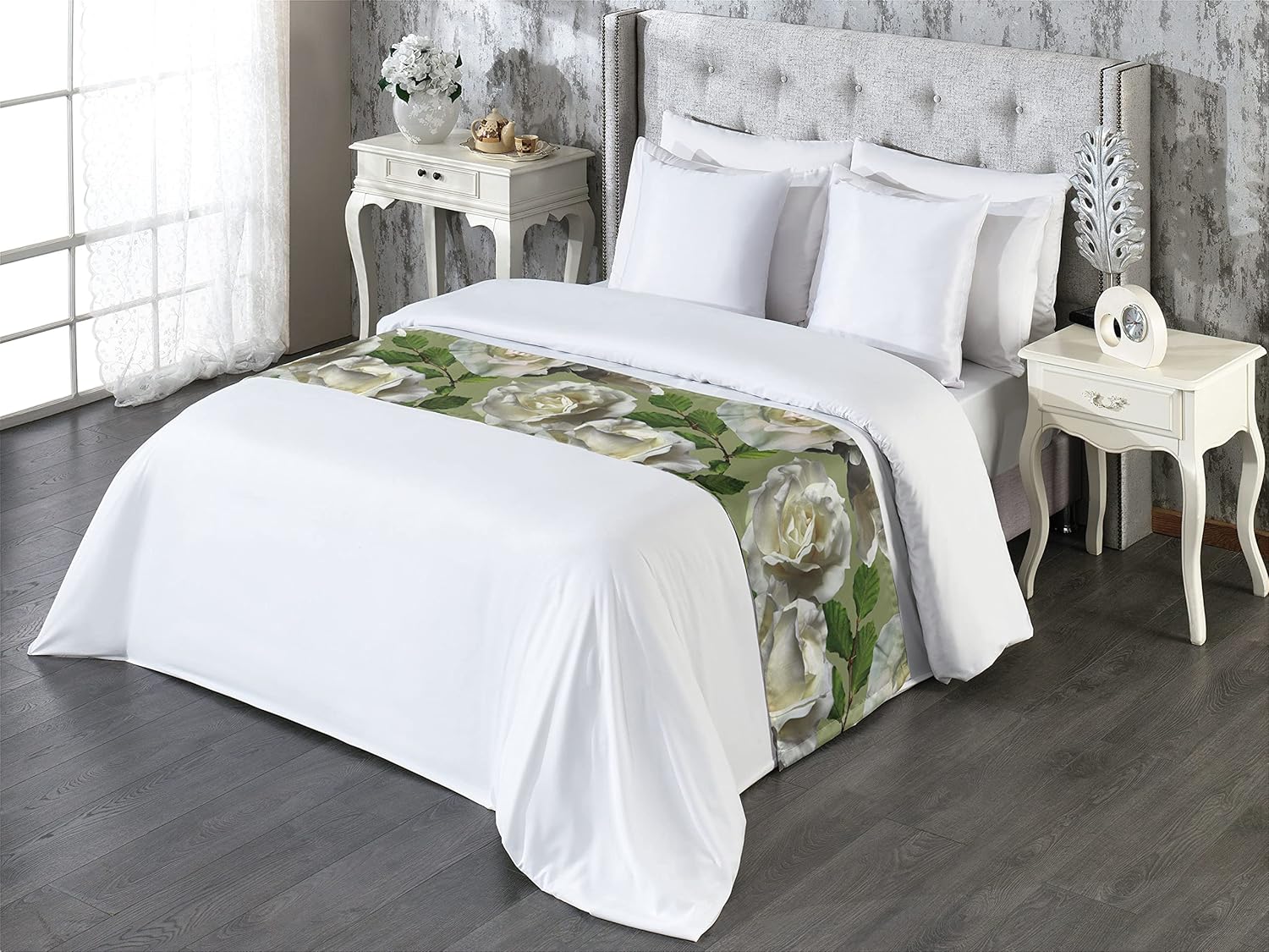 Ambesonne Floral Bed Runner Queen Size