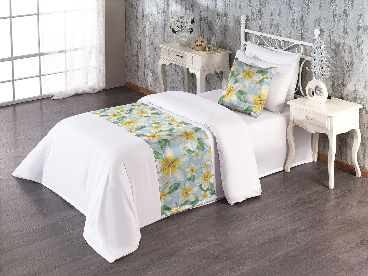 Ambesonne Tropical Bed Runner Set with Plumeria Flowers 1