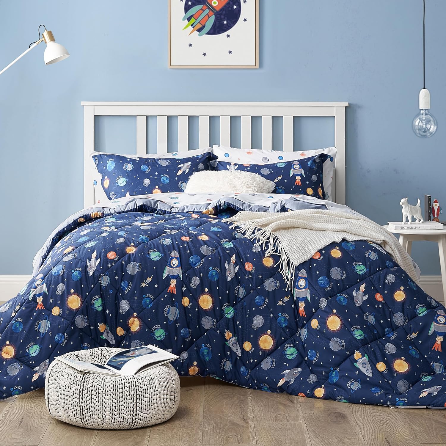 UMCHORD Kids Space Themed Bedding Set - Twin Size 5 Pieces