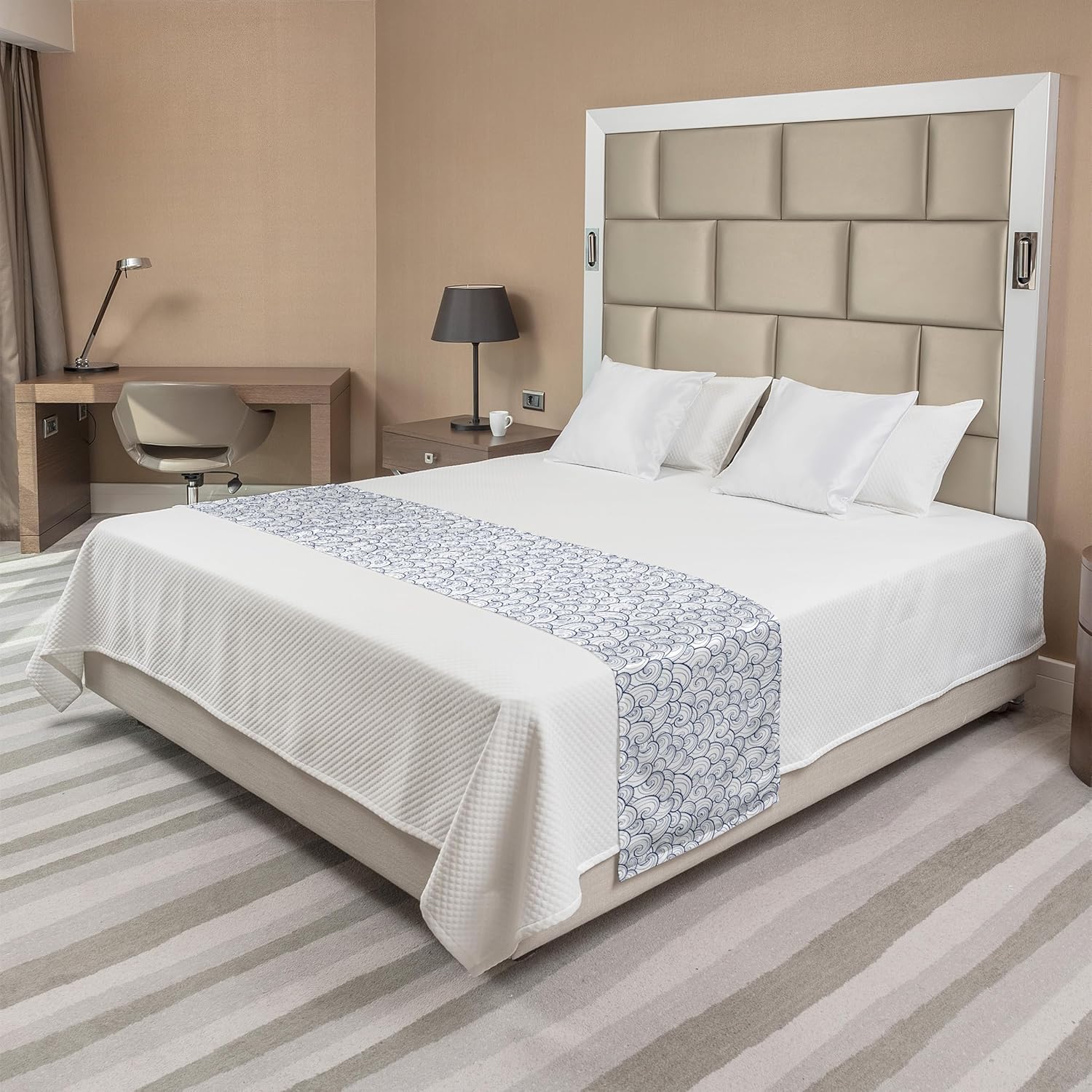Lunarable Nautical Bed Runner - Pale Blue King Size