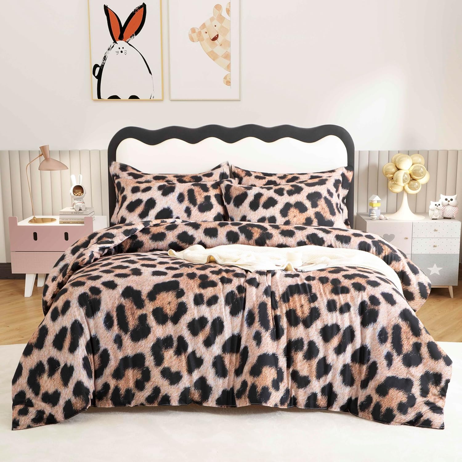 SDY 7PCS Leopard Comforter Set Queen