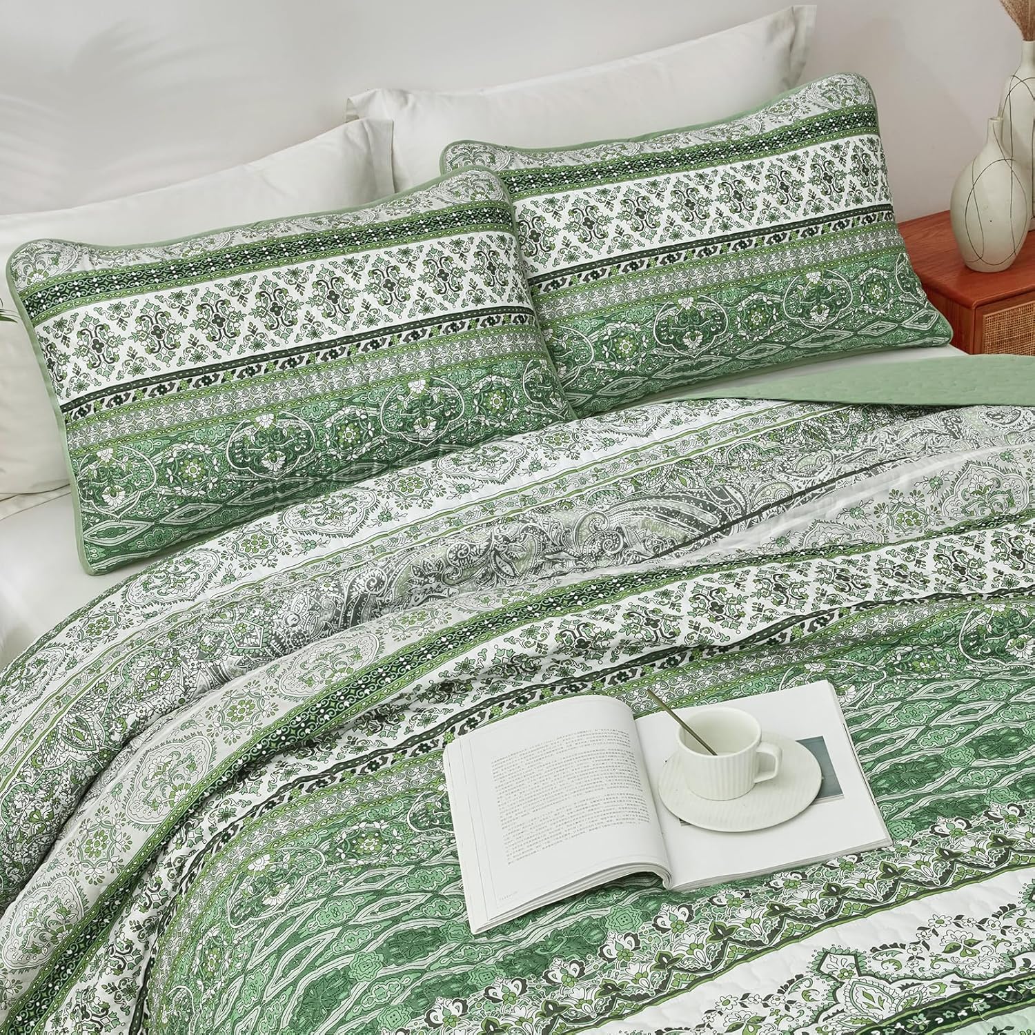 WONGS BEDDING Boho King Quilt Set 103x90 3 Pieces
