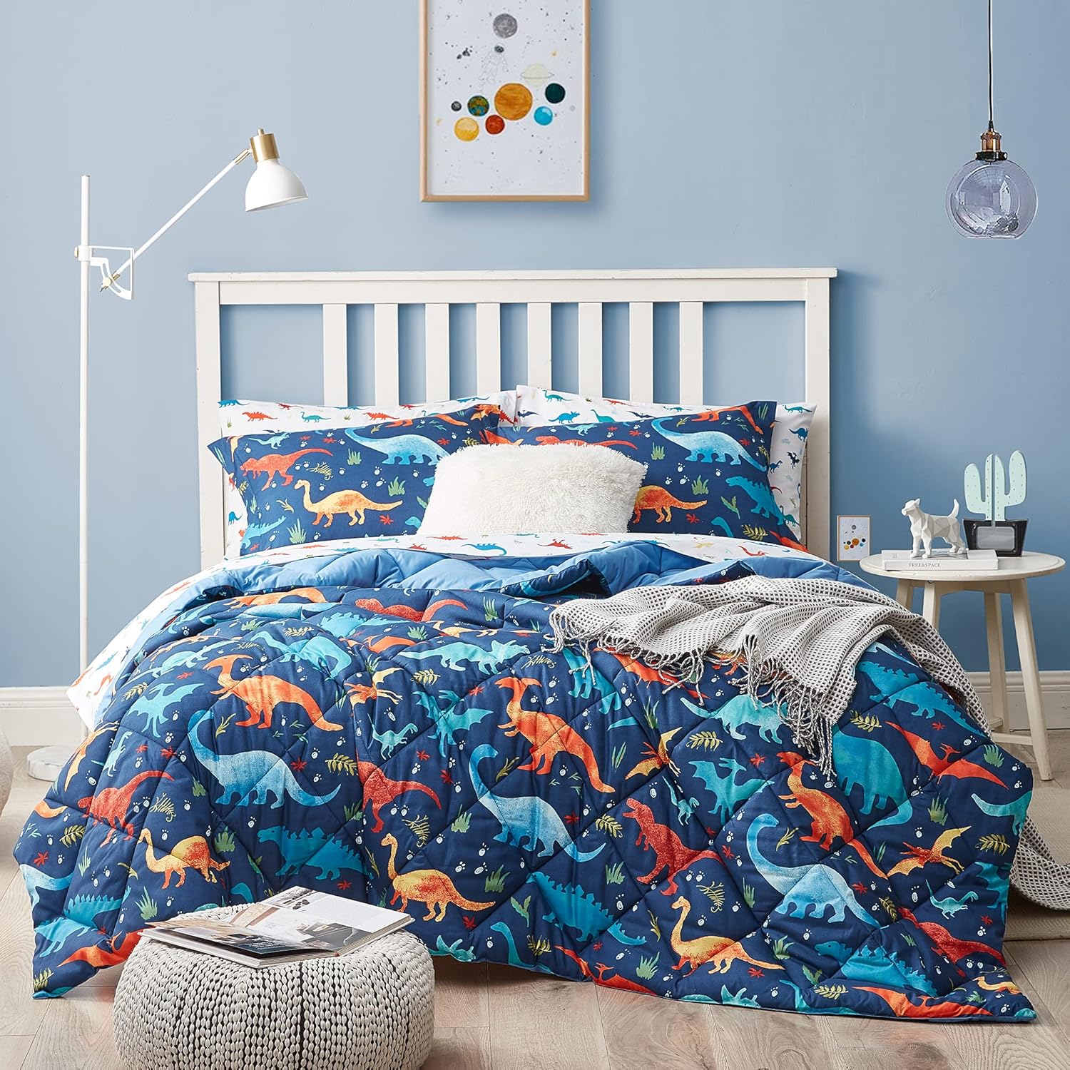 UMCHORD Kids Dinosaur Queen Comforter Set 7 Pc