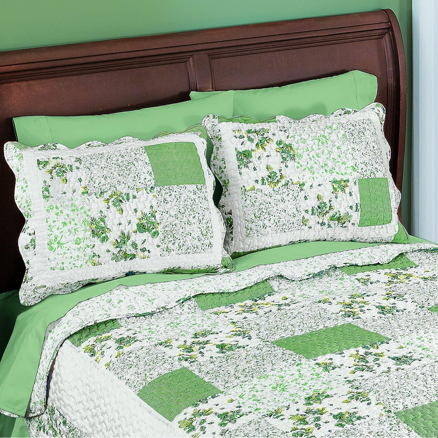 Collections Etc Hadley Floral Patchwork Pillow Sham Sage