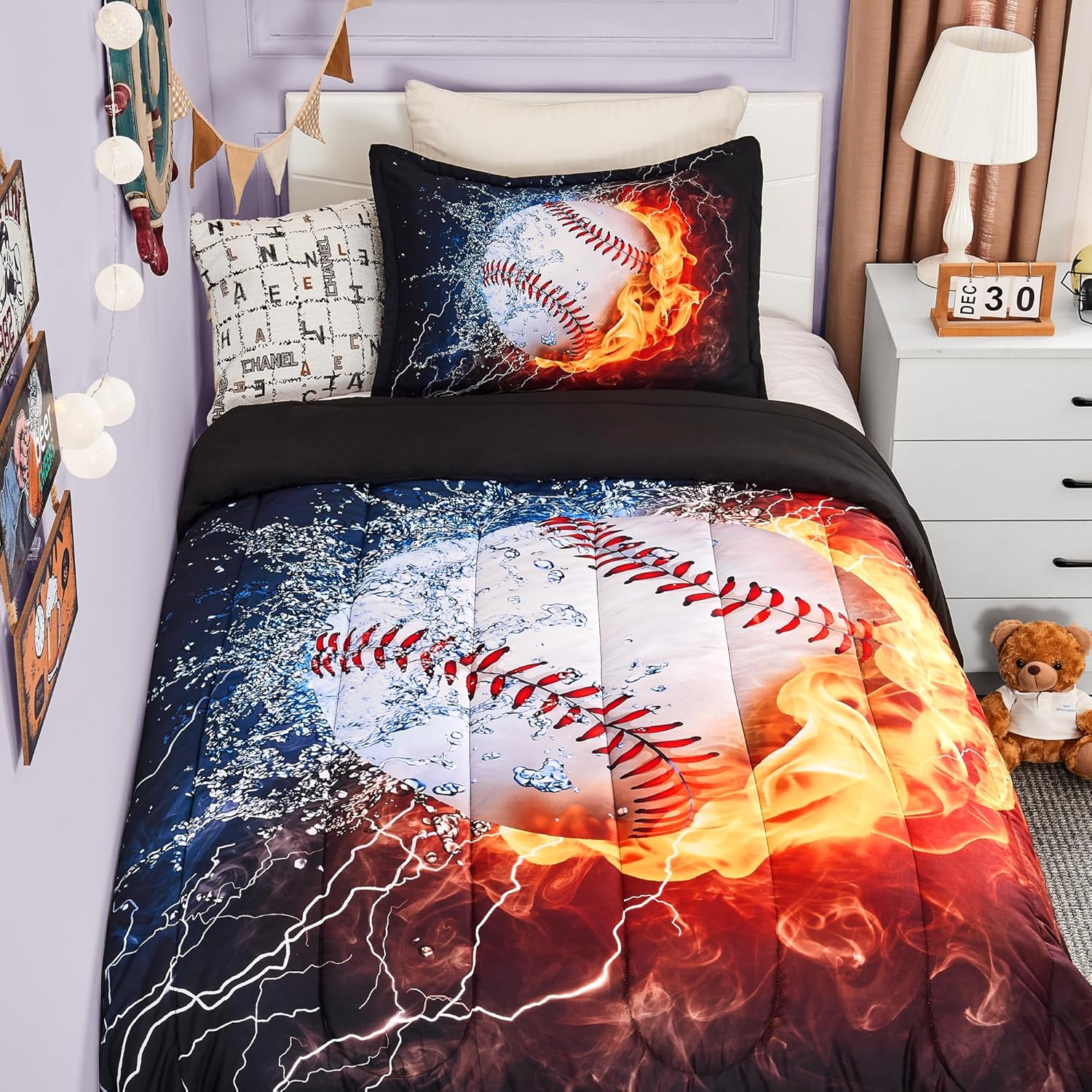 Andency 3D Baseball Comforter Twin Set 2Pcs