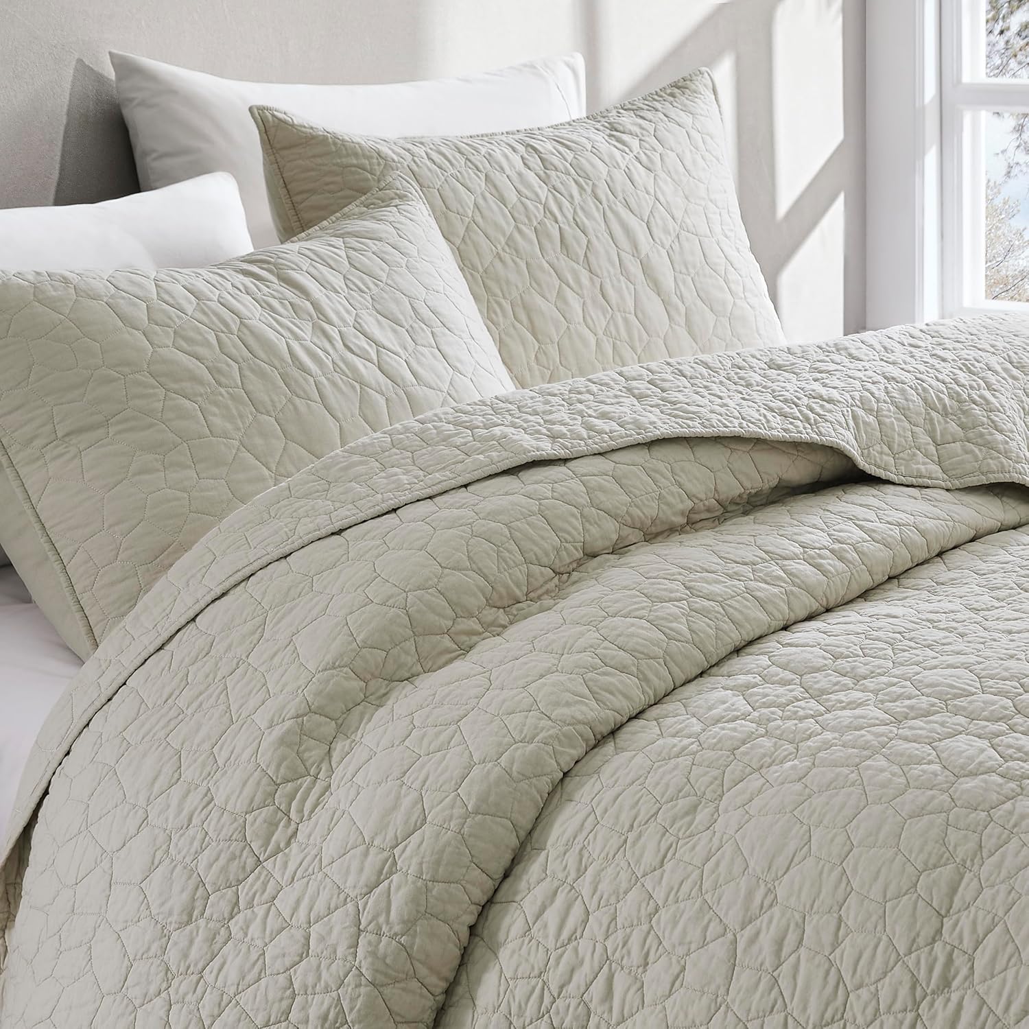 RSHARE 100 Cotton Quilt Bedding Set Queen Size Beige