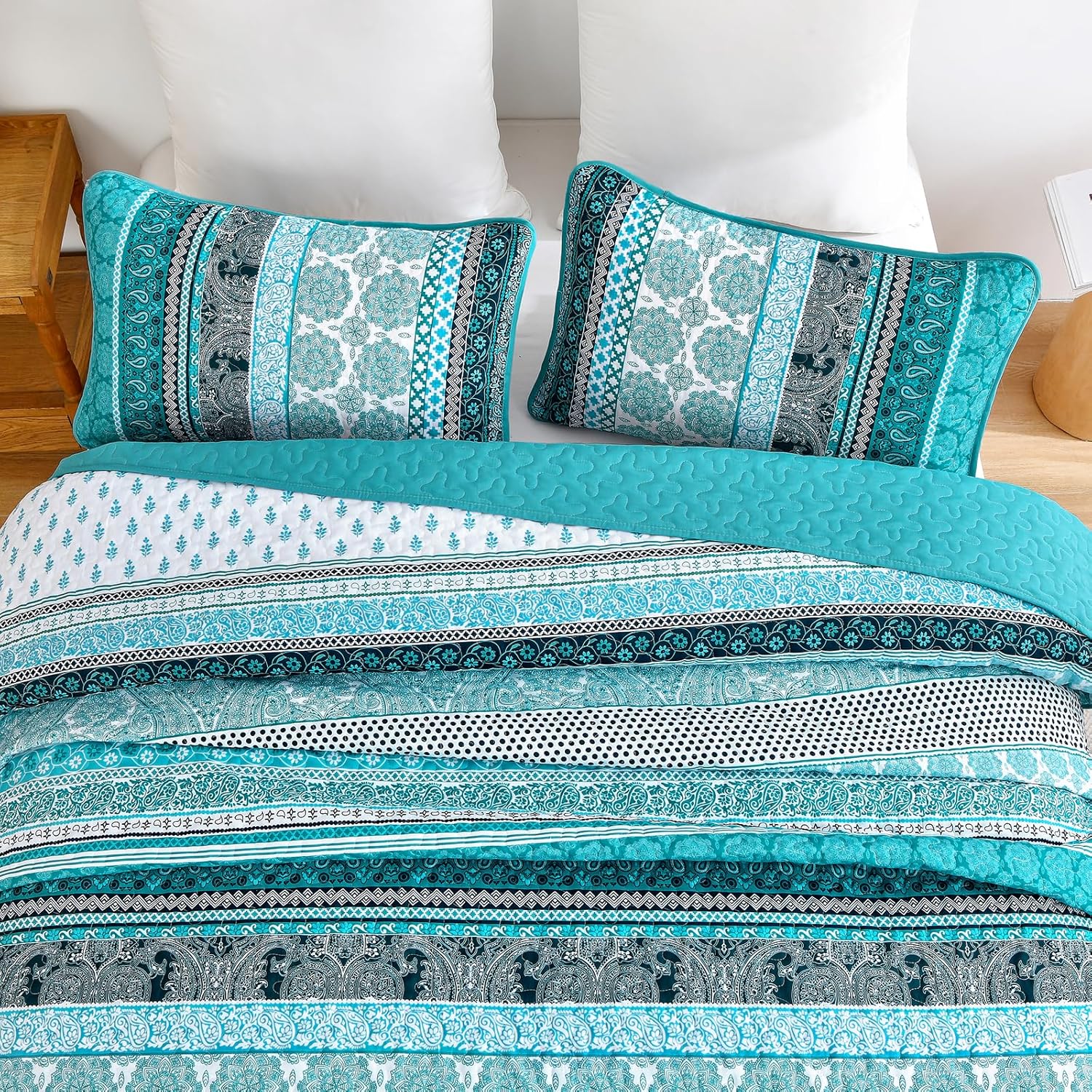 WONGS BEDDING Teal Boho Quilt Set Queen 3 Piece