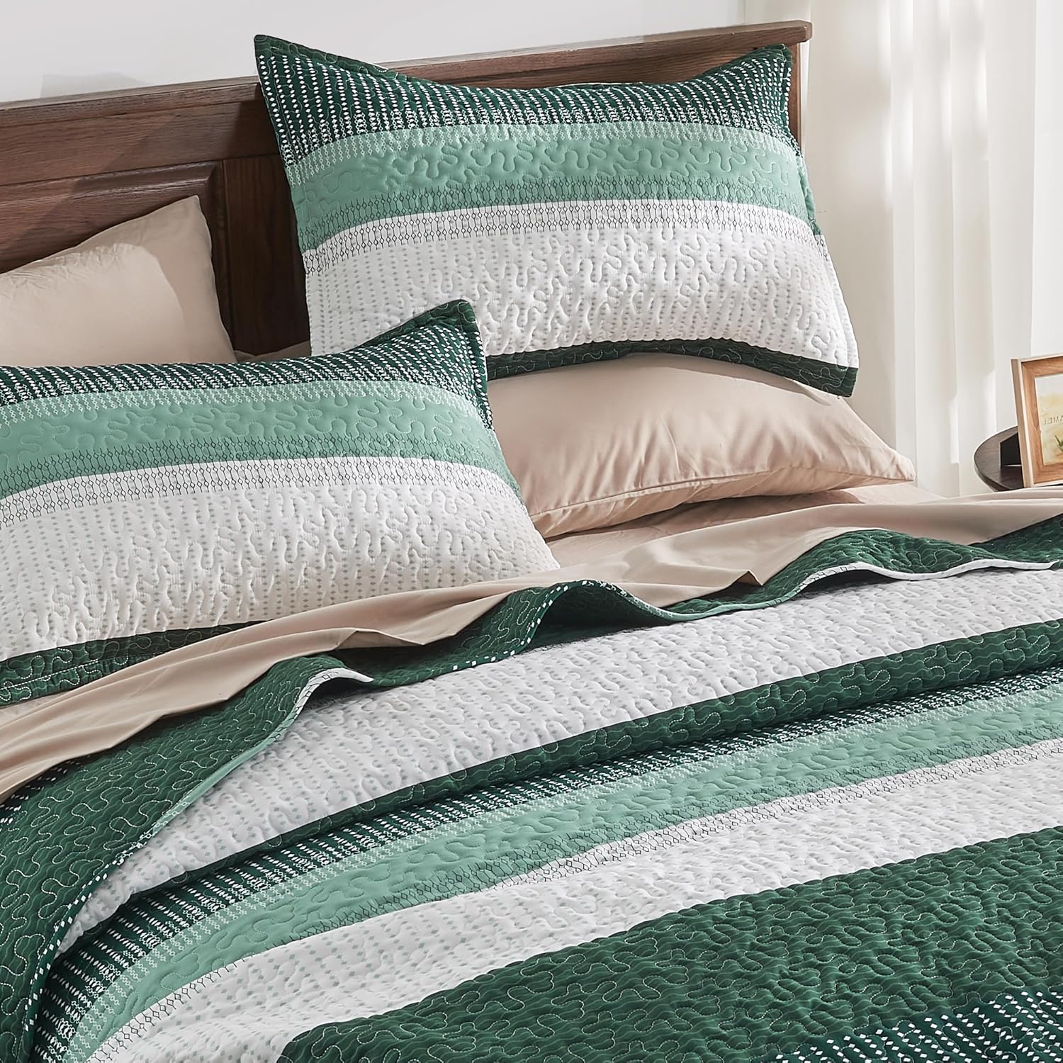 Andency Emerald Green Quilt Set 3-Piece Queen Size