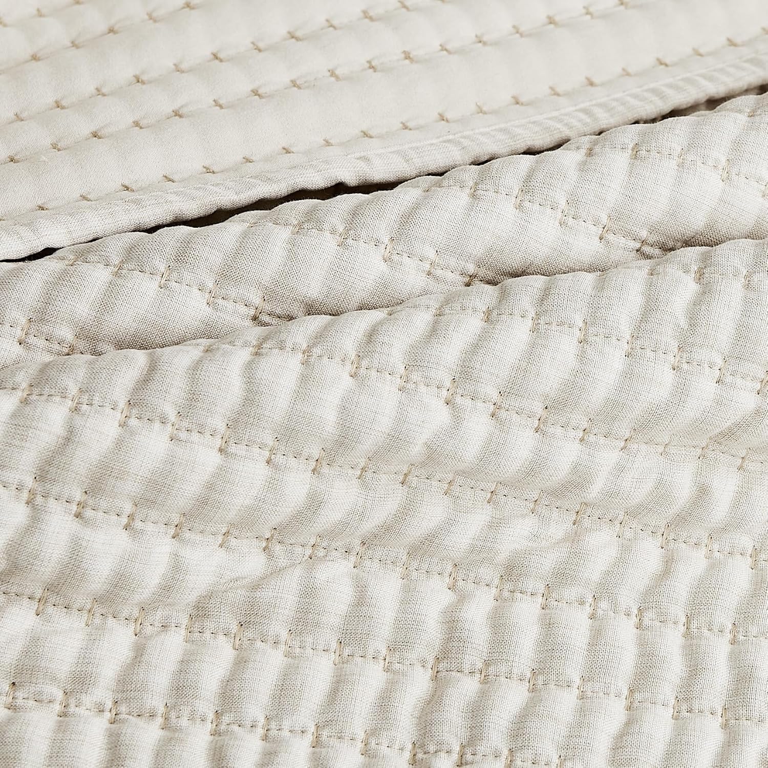 WDCOZY Beige Stripe Twin Quilt Set with Pick Stitch 1