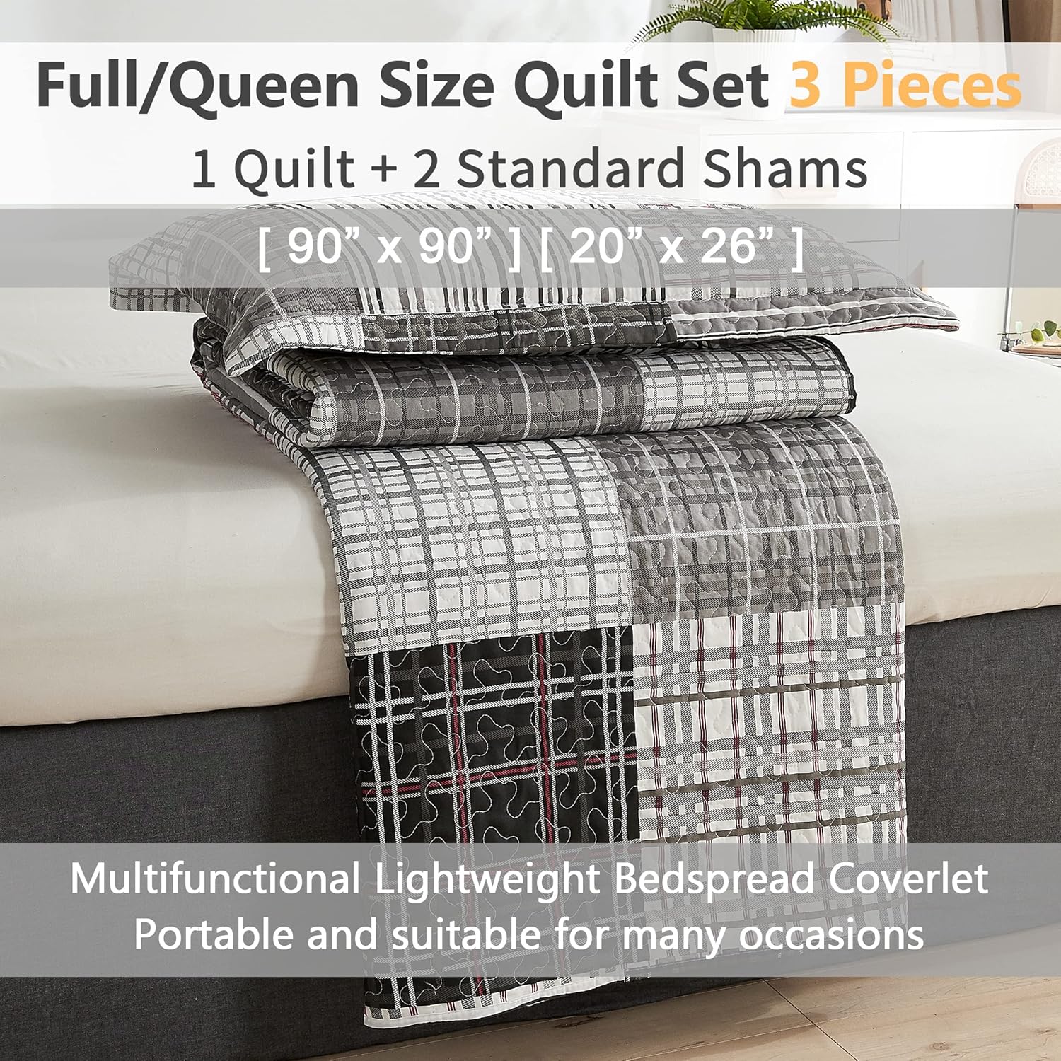 Jessy Home Plaid Quilt Set Queen Full Size Bedding