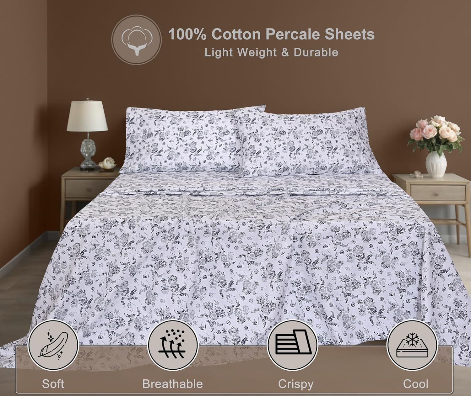 ZOYER 100 Cotton Percale Twin XL Sheets Set 1