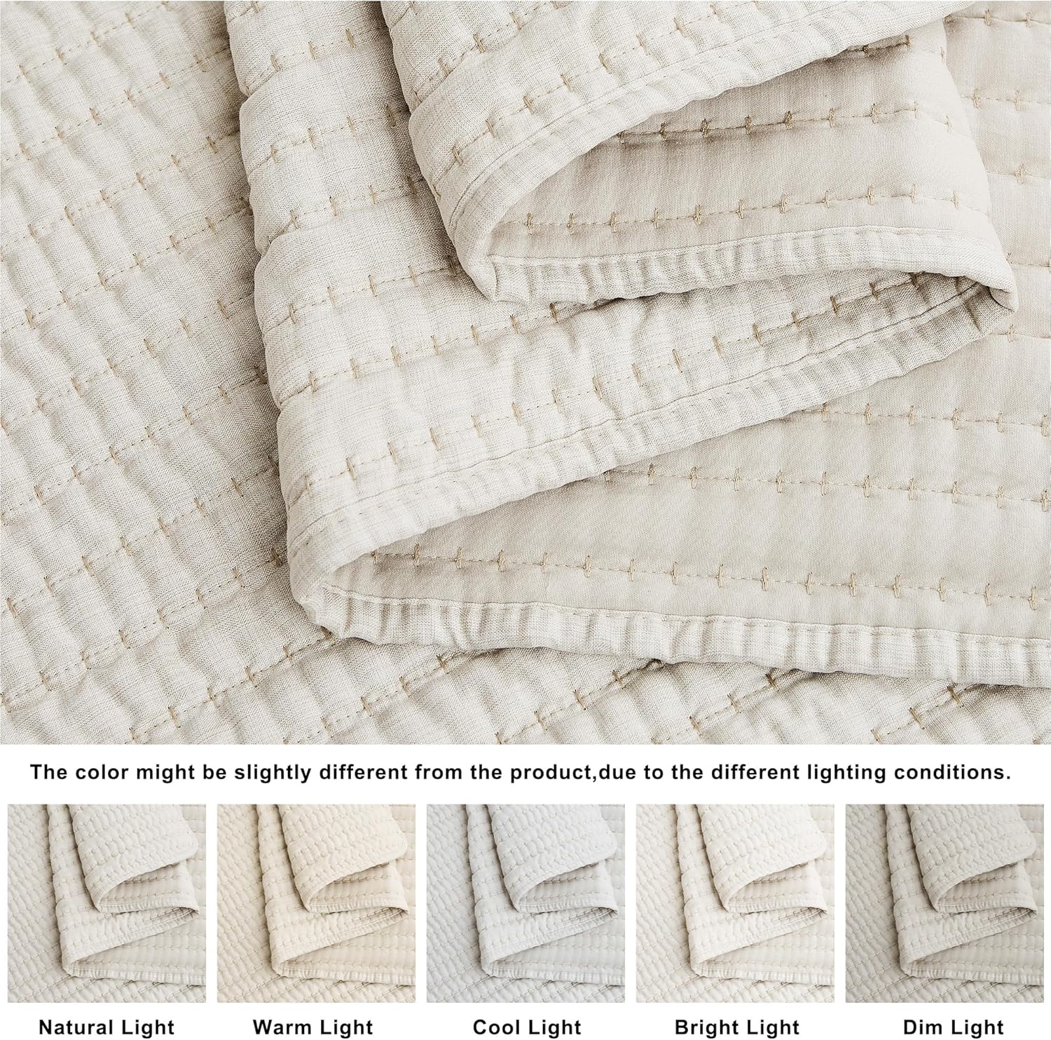 WDCOZY Beige Stripe Twin Quilt Set with Pick Stitch 1