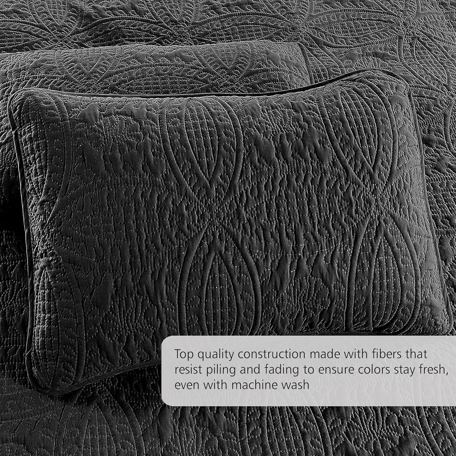 Pure Bedding Quilt Set Full Queen Black Geometric Pattern