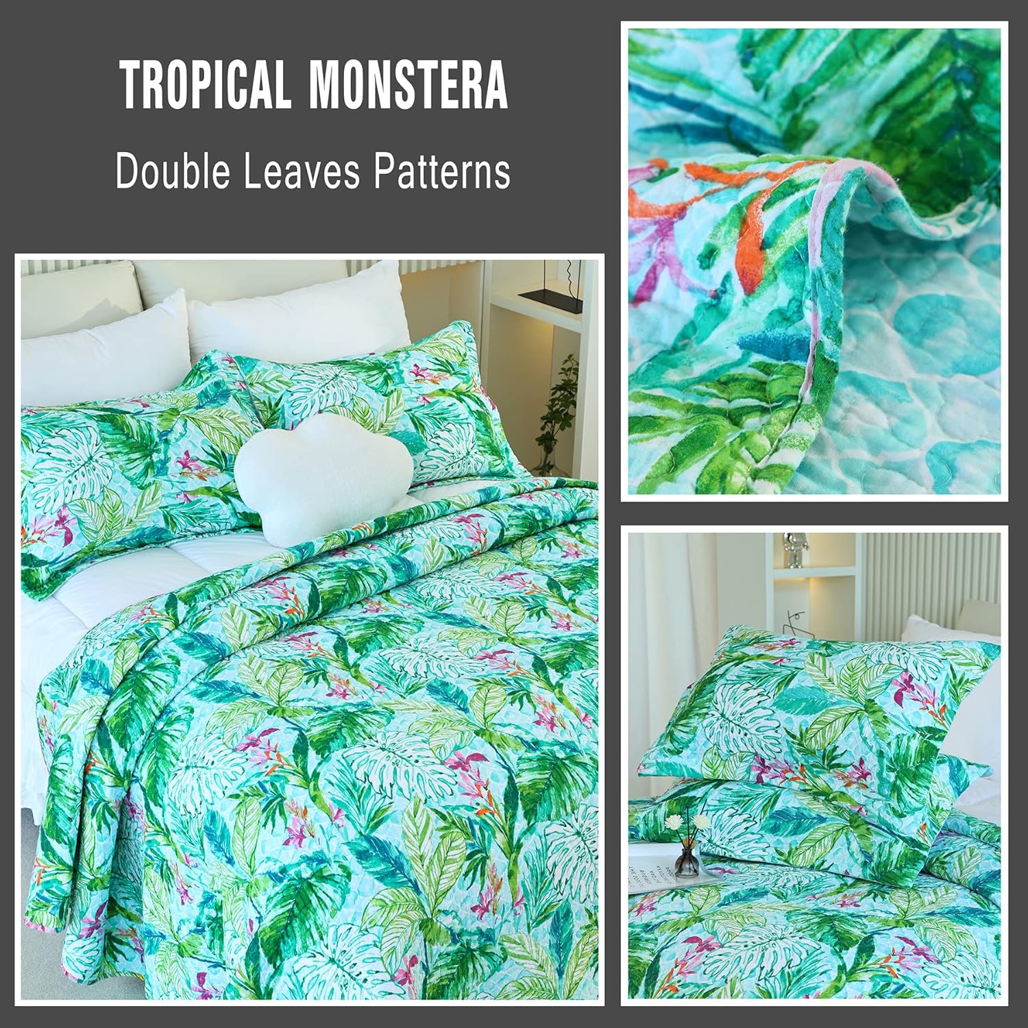 EVENHUG Green Leaf Twin Quilt Set Reversible Bedspread